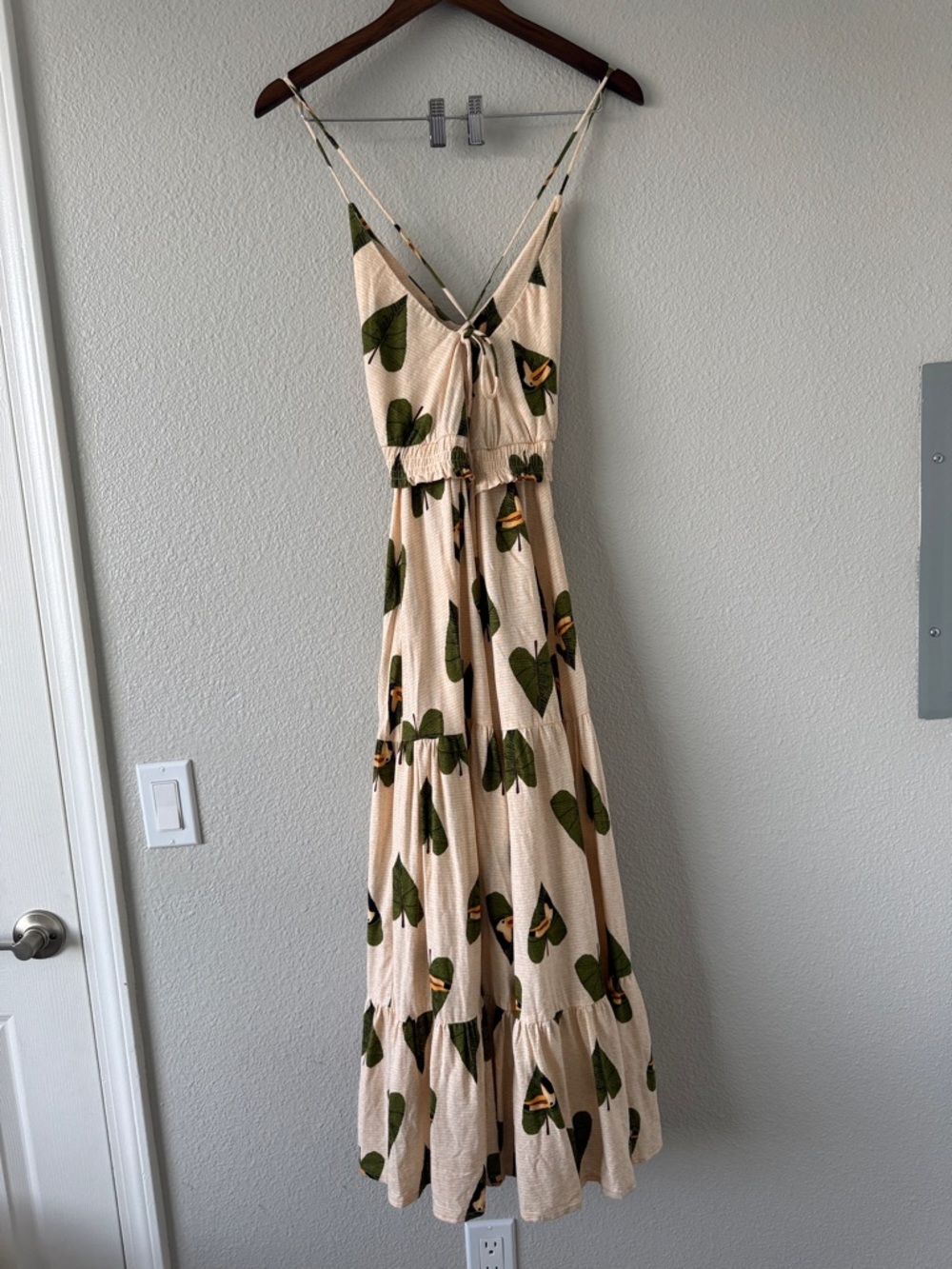 Farm Rio Tucano Toucan Bird Linen Blend Maxi Dress Cream Green Open back Small - Picture 9 of 14